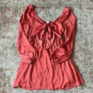 Le Lis Red Open Front with Bow Long Sleeve Dress